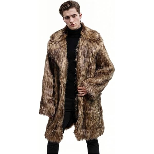 ZLSLZ Mens Winter Warm Furry Faux Fur Long Length Outerwear Coat